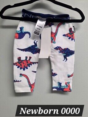 Bonds White Leggings with Blue & Coral Dinosaur Print Newborn 0000